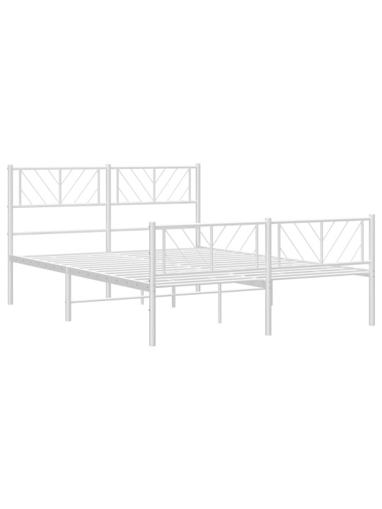 Kovový rám postele s hlavovým a nožním čelem bílý 150 x 200 cm