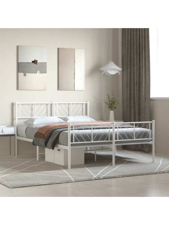 Kovový rám postele s hlavovým a nožním čelem bílý 150 x 200 cm
