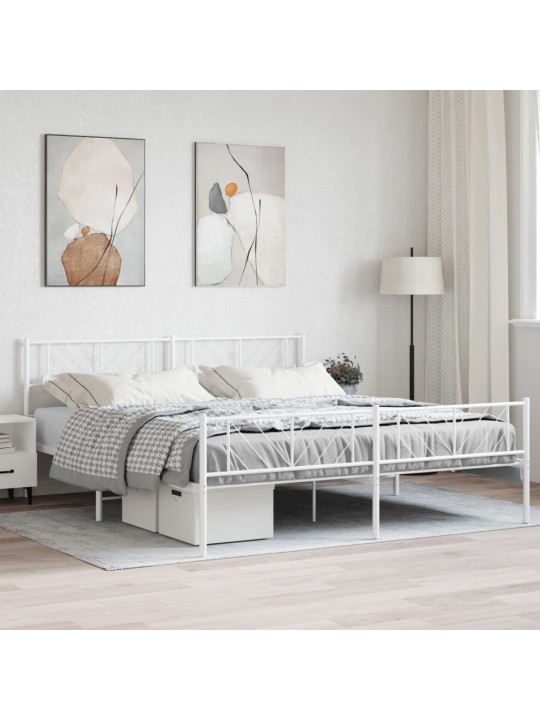 Kovový rám postele s hlavovým a nožním čelem bílý 180 x 200 cm