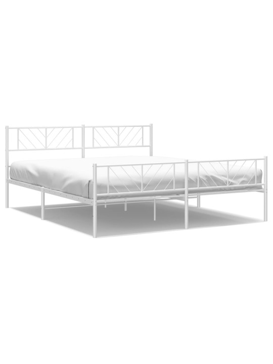 Kovový rám postele s hlavovým a nožním čelem bílý 183 x 213 cm