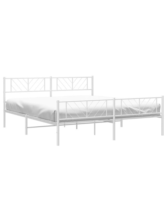 Kovový rám postele s hlavovým a nožním čelem bílý 183 x 213 cm