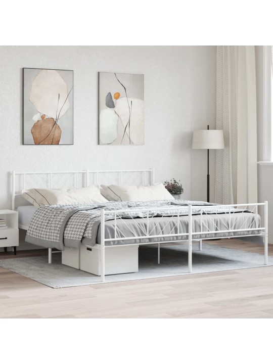 Kovový rám postele s hlavovým a nožním čelem bílý 193 x 203 cm