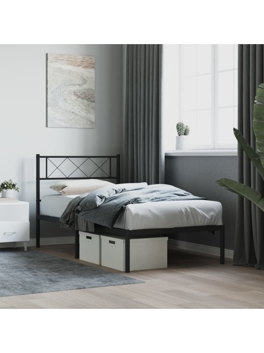 Kovový rám postele s čelem černý 80 x 200 cm