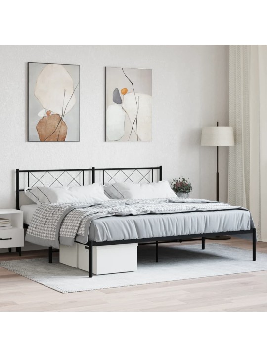 Kovový rám postele s čelem černý 180 x 200 cm