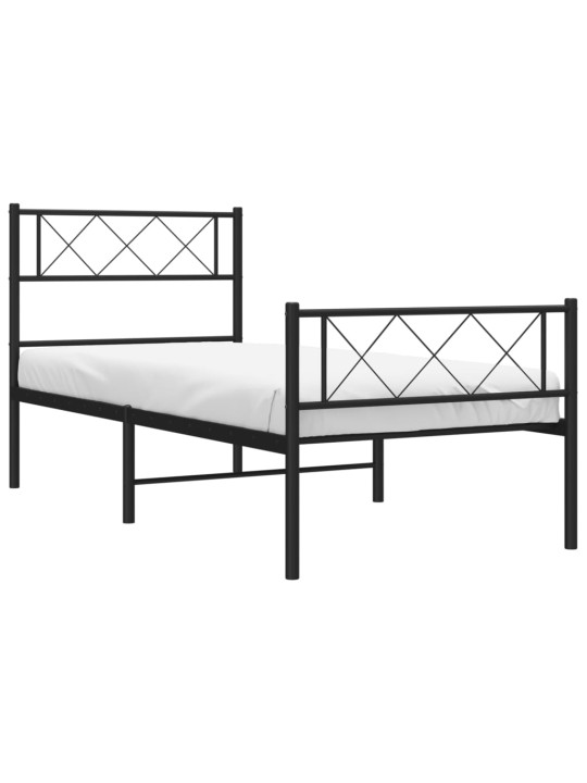 Kovový rám postele s hlavovým a nožním čelem černý 90 x 200 cm
