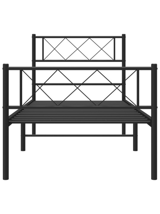 Kovový rám postele s hlavovým a nožním čelem černý 90 x 200 cm