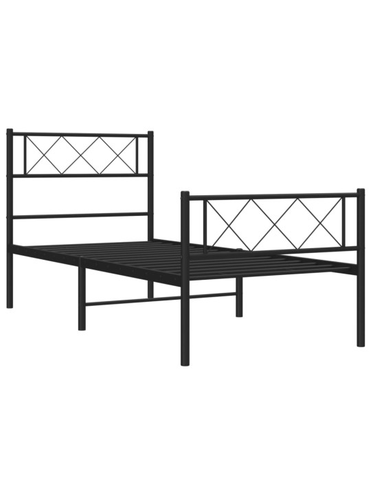 Kovový rám postele s hlavovým a nožním čelem černý 90 x 200 cm