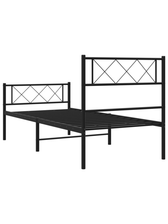 Kovový rám postele s hlavovým a nožním čelem černý 90 x 200 cm