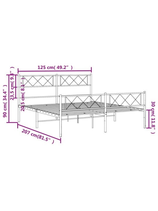 Kovový rám postele s hlavovým a nožním čelem černý 120 x 200 cm