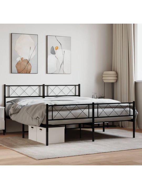 Kovový rám postele s hlavovým a nožním čelem černý 120 x 200 cm