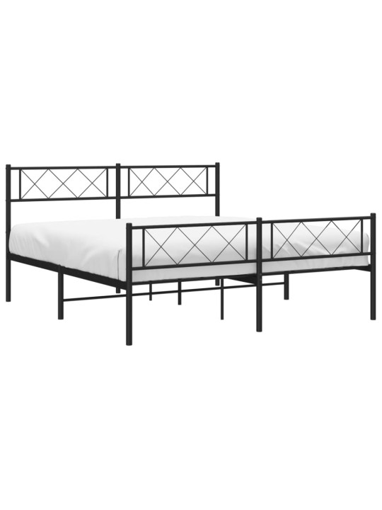 Kovový rám postele s hlavovým a nožním čelem černý 135 x 190 cm
