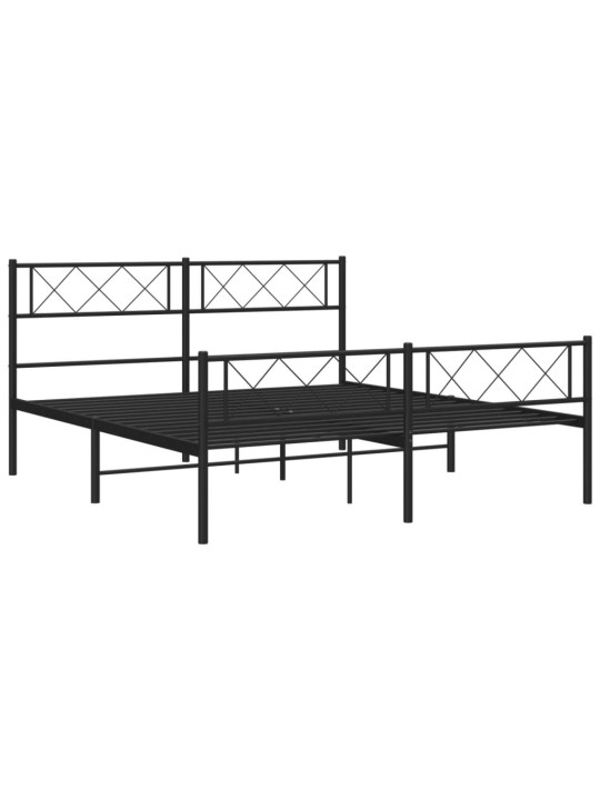 Kovový rám postele s hlavovým a nožním čelem černý 135 x 190 cm