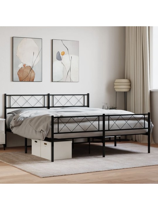 Kovový rám postele s hlavovým a nožním čelem černý 140 x 190 cm