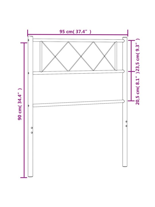 Kovové čelo postele černé 90 cm