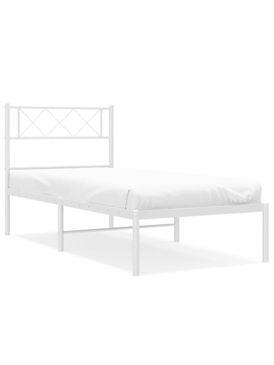 Kovový rám postele bez matrace s čelem bílý 75 x 190 cm