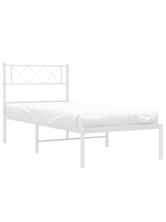 Kovový rám postele bez matrace s čelem bílý 75 x 190 cm