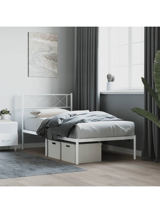 Kovový rám postele bez matrace s čelem bílý 75 x 190 cm