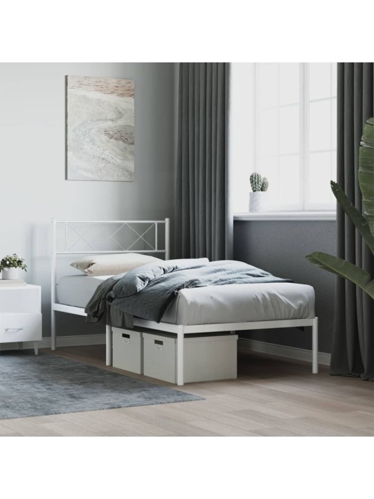 Kovový rám postele s čelem bílý 107 x 203 cm