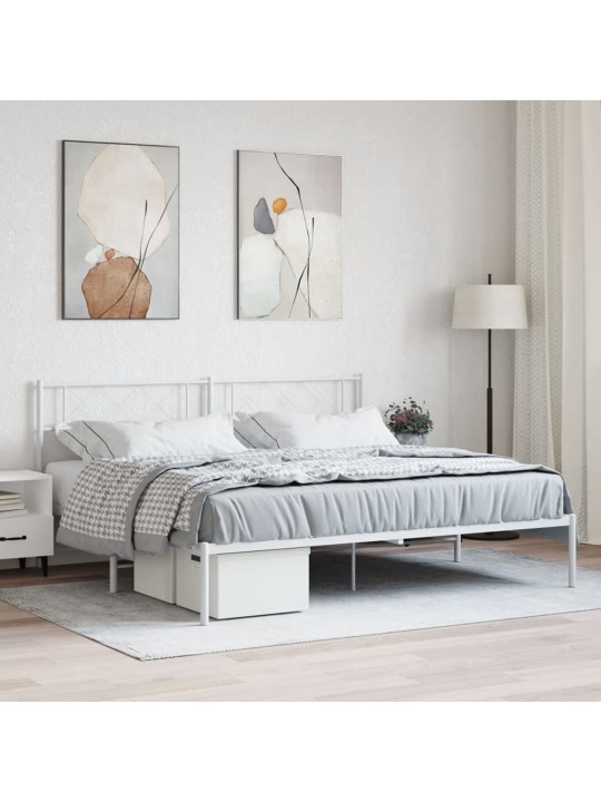 Kovový rám postele s čelem bílý 183 x 213 cm
