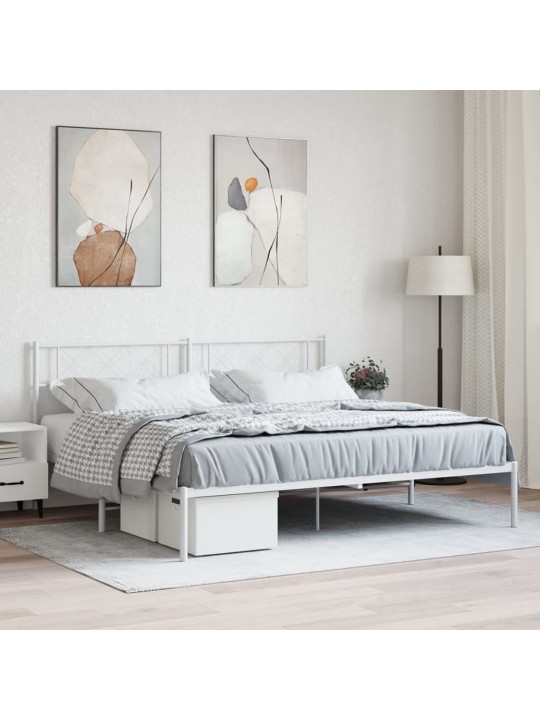Kovový rám postele s čelem bílý 193 x 203 cm