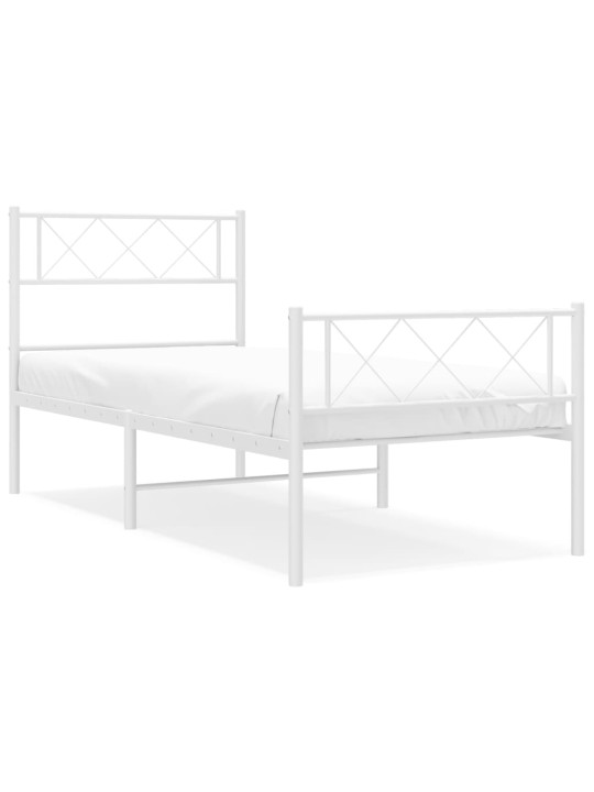 Kovový rám postele s hlavovým a nožním čelem bílý 107 x 203 cm