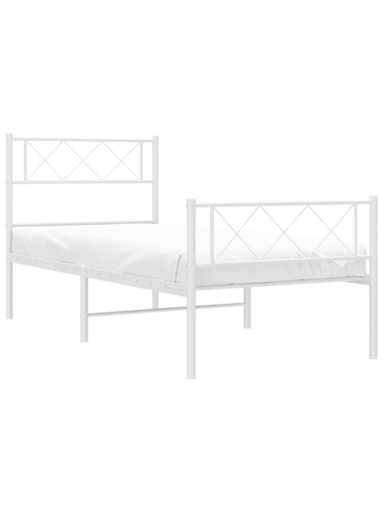 Kovový rám postele s hlavovým a nožním čelem bílý 107 x 203 cm