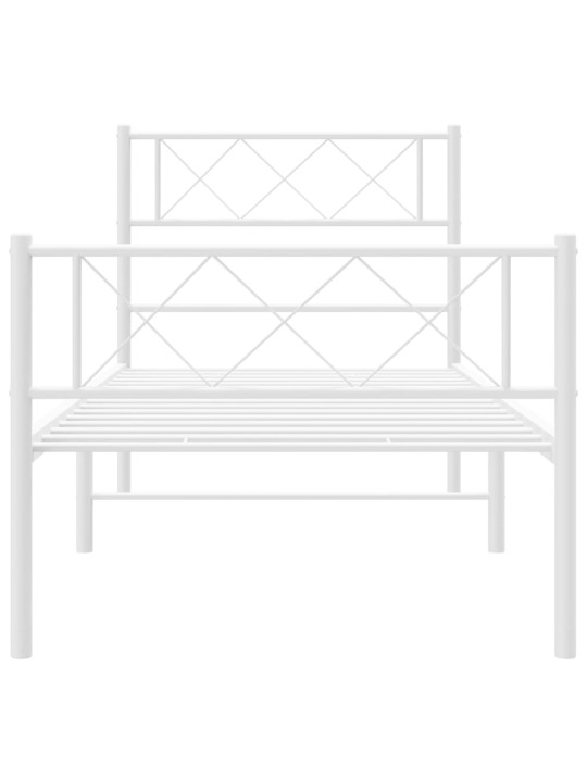 Kovový rám postele s hlavovým a nožním čelem bílý 107 x 203 cm