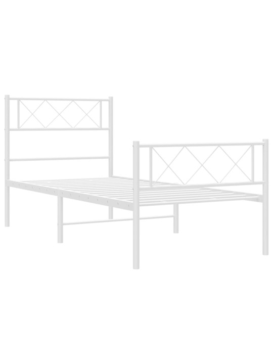 Kovový rám postele s hlavovým a nožním čelem bílý 107 x 203 cm