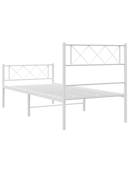 Kovový rám postele s hlavovým a nožním čelem bílý 107 x 203 cm