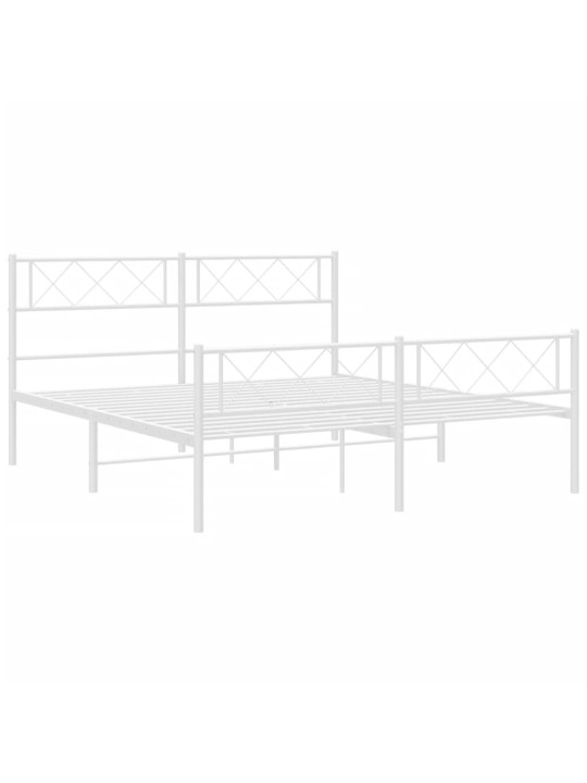 Kovový rám postele s hlavovým a nožním čelem bílý 135 x 190 cm