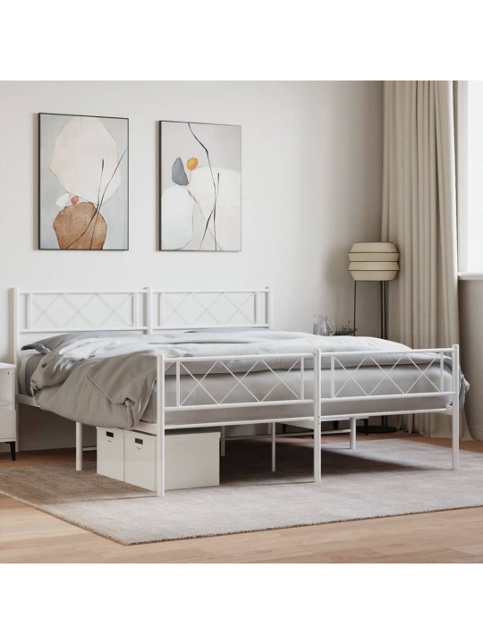 Kovový rám postele s hlavovým a nožním čelem bílý 135 x 190 cm