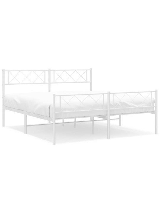 Kovový rám postele s hlavovým a nožním čelem bílý 150 x 200 cm