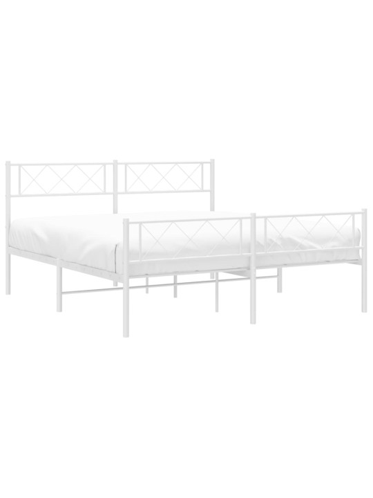 Kovový rám postele s hlavovým a nožním čelem bílý 150 x 200 cm