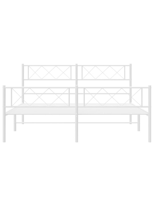 Kovový rám postele s hlavovým a nožním čelem bílý 150 x 200 cm