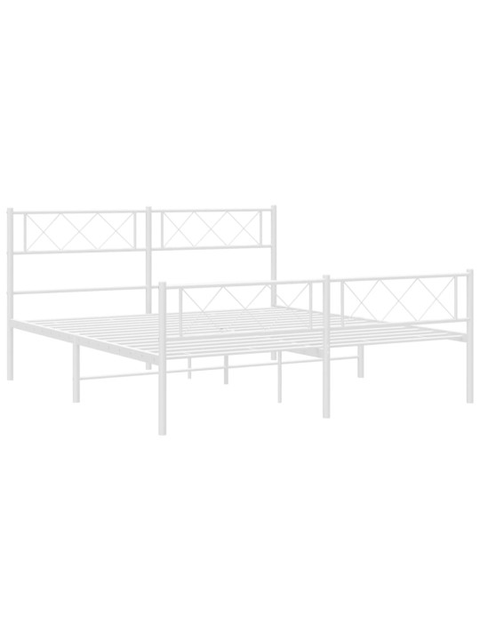 Kovový rám postele s hlavovým a nožním čelem bílý 150 x 200 cm