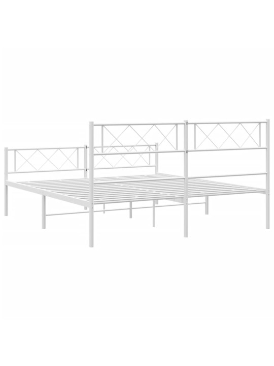 Kovový rám postele s hlavovým a nožním čelem bílý 150 x 200 cm