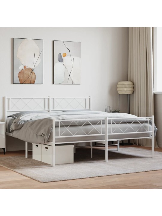 Kovový rám postele s hlavovým a nožním čelem bílý 150 x 200 cm