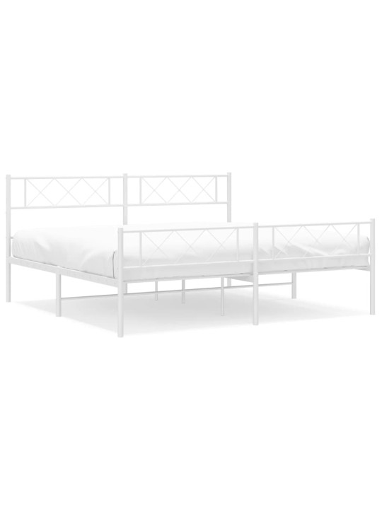 Kovový rám postele s hlavovým a nožním čelem bílý 200 x 200 cm