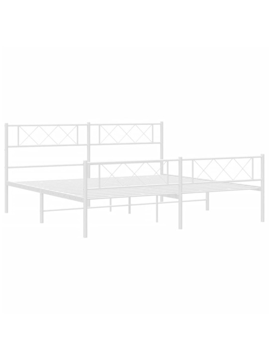 Kovový rám postele s hlavovým a nožním čelem bílý 200 x 200 cm