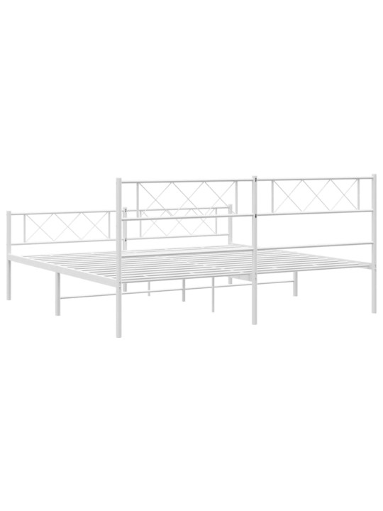 Kovový rám postele s hlavovým a nožním čelem bílý 200 x 200 cm