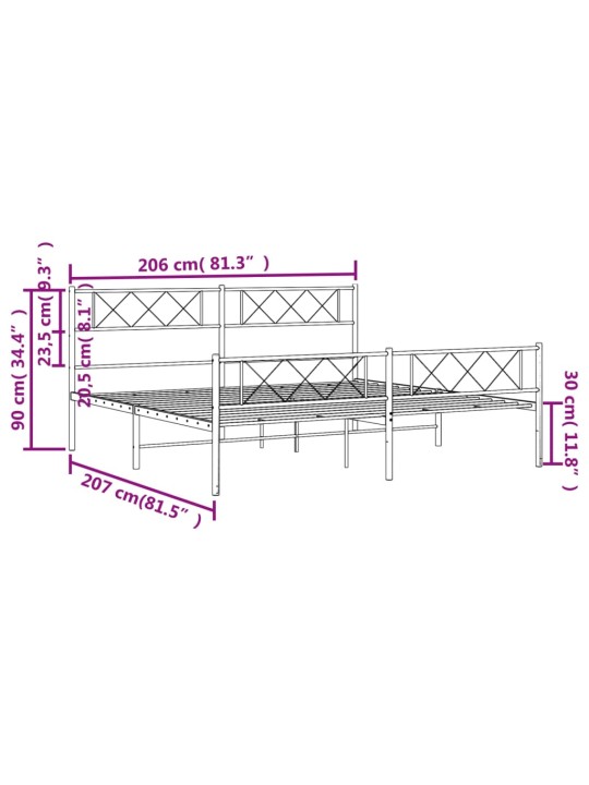 Kovový rám postele s hlavovým a nožním čelem bílý 200 x 200 cm