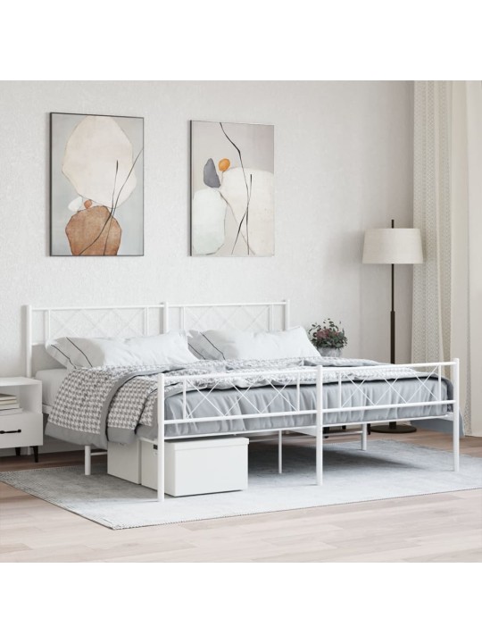Kovový rám postele s hlavovým a nožním čelem bílý 200 x 200 cm