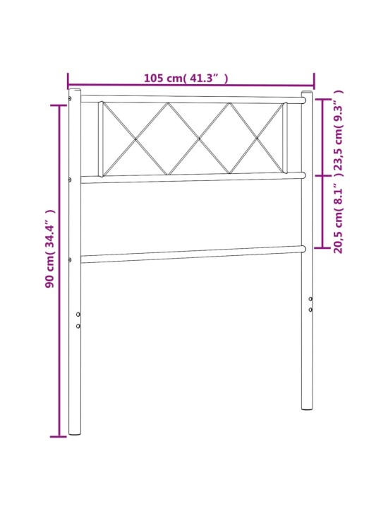 Kovové čelo postele bílé 100 cm