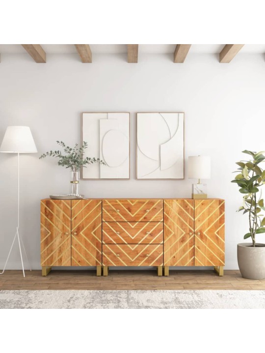 Odkládací skříňky 3 ks hnědé a černé 60x33,5x75 cm mangovník