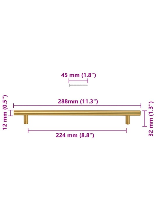 Nábytkové úchytky 10 ks zlaté 224 mm nerezová ocel