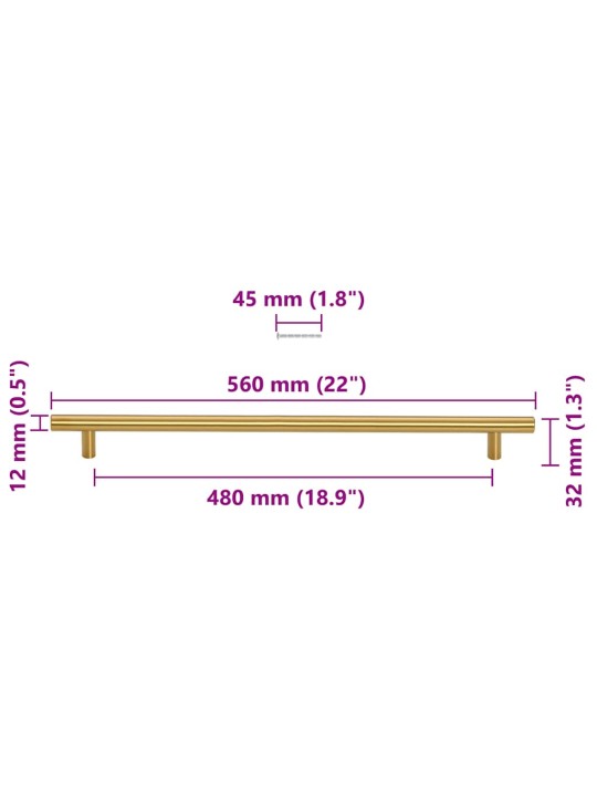 Nábytkové úchytky 5 ks zlaté 480 mm nerezová ocel