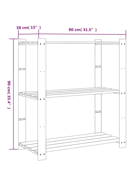 3patrový úložný regál šedý 80 x 38 x 90 cm masivní borové dřevo