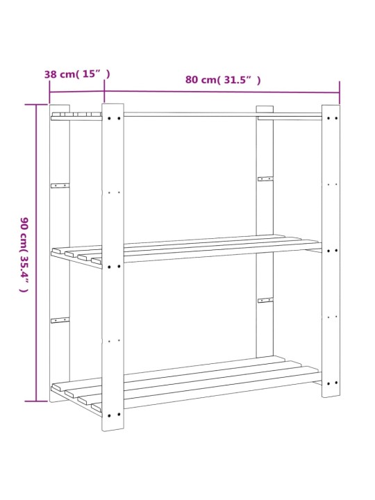 3patrový úložný regál hnědý 80x38x90 cm masivní borové dřevo