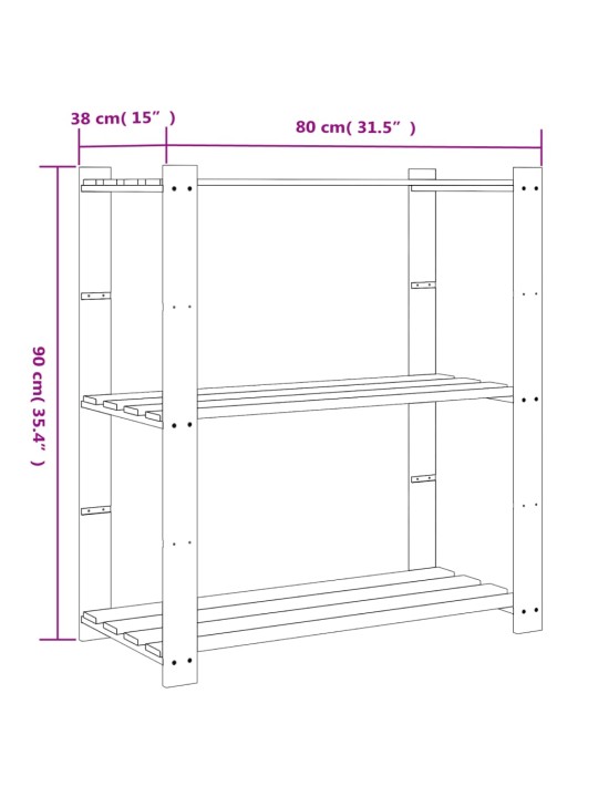 3patrový úložný regál černý 80x38x90 cm masivní borové dřevo