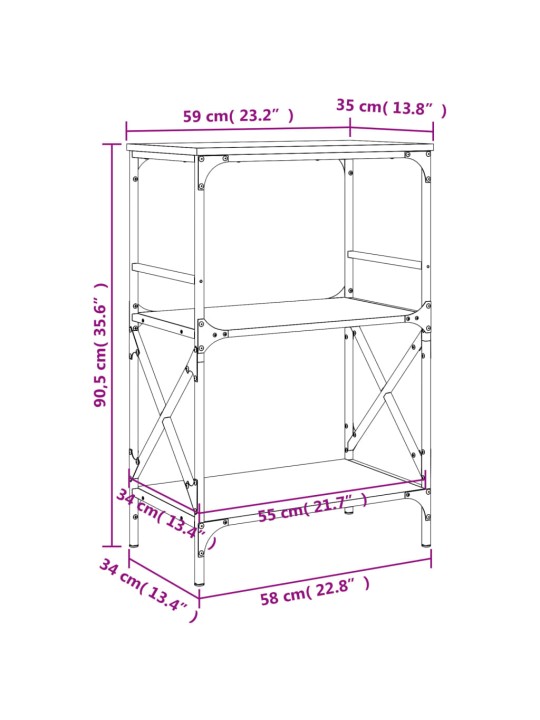 Knihovna se 3 policemi černá 59 x 35 x 90,5 cm kompozitní dřevo